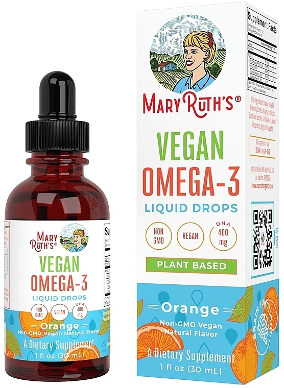 Рідкі краплі "Омега-3" зі смаком апельсина - MaryRuth Organics Vegan Omega-3 Liquid Drops — фото N1