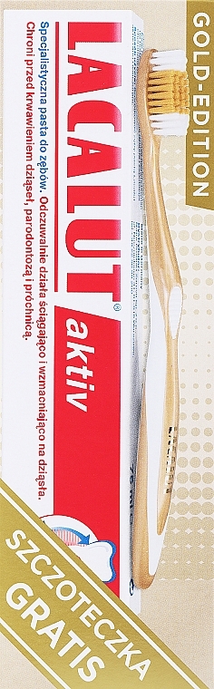 Набір для ротової порожнини, золота щітка - Lacalut Aktiv (t/paste/75ml + t/brush) — фото N2