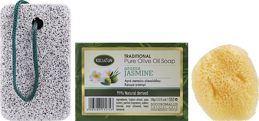 Набір, мило з ароматом жасмину - Kalliston Gift Box (soap/100g + stone/1pcs + sponge/1pcs) — фото N2