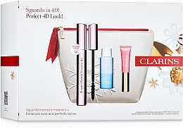 Духи, Парфюмерия, косметика Набор - Clarins Perfect 4D Look (mascara/8ml + remover/10ml + lip gloss/5ml + bag)