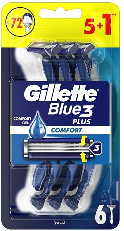 Набор одноразовых станков для бритья, 5 + 1 шт. - Gillette Blue 3 Comfort — фото N1