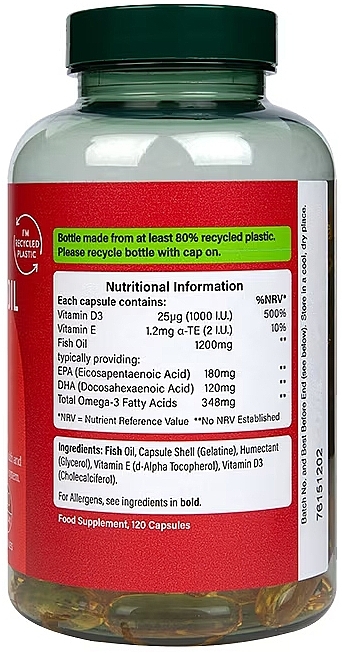 Пищевая добавка "Омега 3 с витамином D3. Здоровье сердца", 1200 мг - Holland & Barrett Omega 3 Fish Oil & Vitamin D3 Heart Health — фото N2