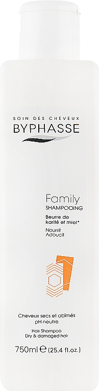 Шампунь для сухих и поврежденных волос с медом и маслом карите - Byphasse Family Shampoo Shea Butter and Honey Dry And Damaged Hair