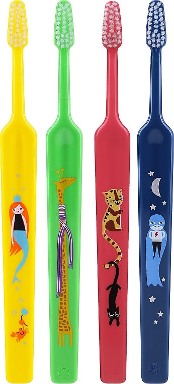 Зубные щетки для детей, желтая + зеленая + розовая + синяя - TePe Kids Extra Soft — фото N1
