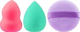 Спонжи для макияжа, 60813, 3 шт., фиолетовый + зеленый + малиновый - Bling — фото N1