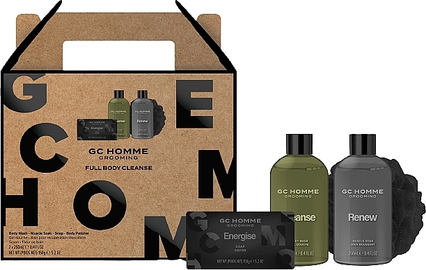Набір - Grace Cole GC Homme Grooming Full Body Cleanse (b/wash/250ml + sponge/1pc + soap/150g + muscle/soak/250ml) — фото N2