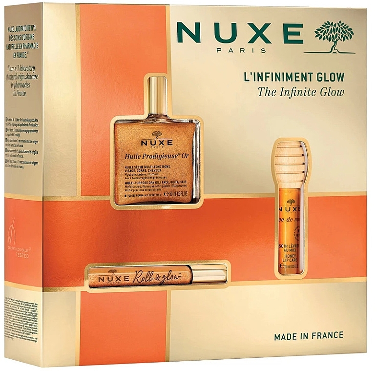 Набор - Nuxe Huile Prodigieuse The Infinite Glow (oil/50ml + oil/roll-on/8ml + lip/balm/10ml) — фото N1