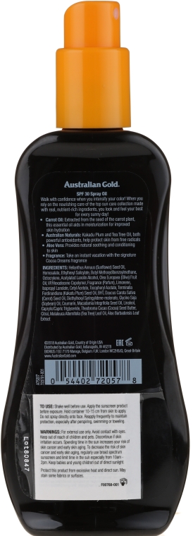 Солнцезащитный спрей - Australian Gold Spray Oil Hydrating Formula SPF30 — фото N2