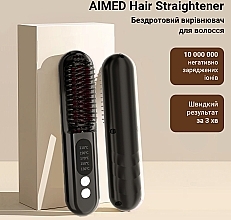 Бездротова щітка-вирівнювач для волосся, чорна - Aimed Hair Straightener Brush Wireless — фото N11