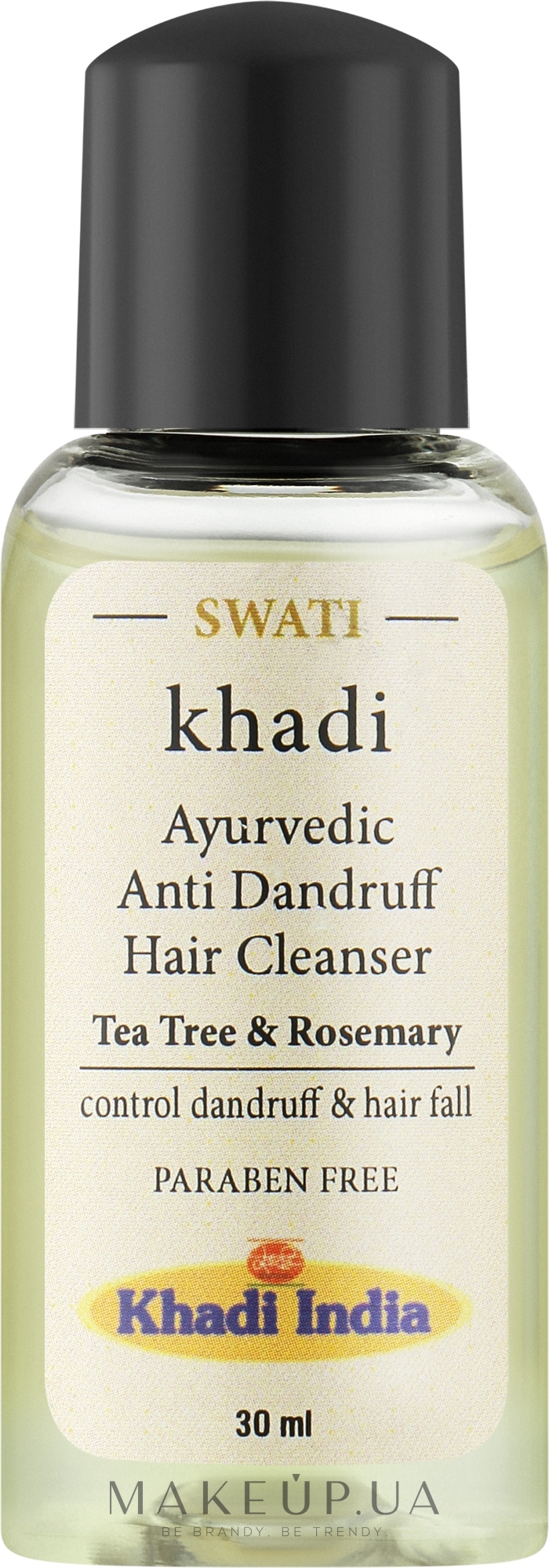 Аюрведическое очищающее средство для волос против перхоти "Чайное дерево и розмарин" - Khadi Swati Ayurvedic Anti Dandruff Cleanser Tea Tree & Rosemary (мини) — фото 30ml