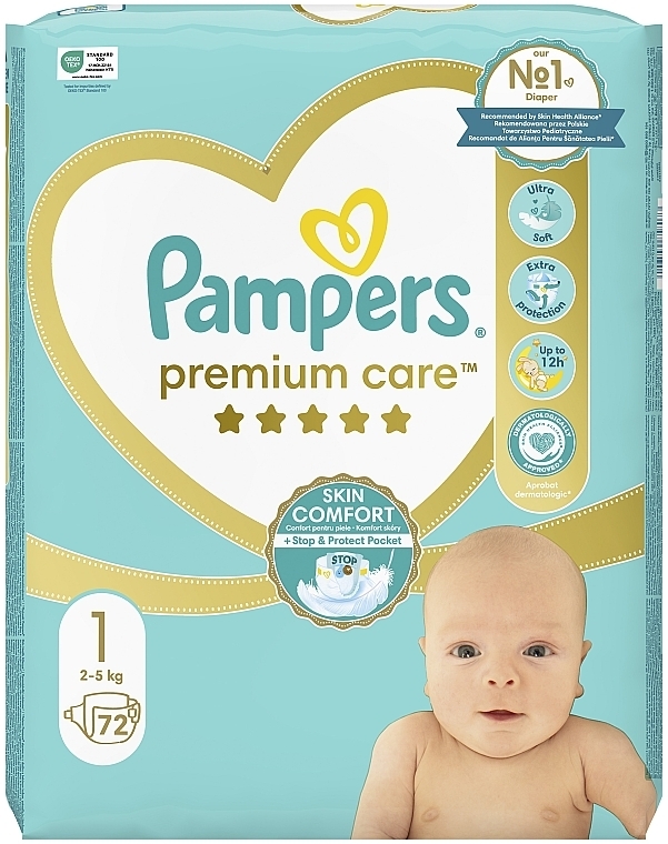 Подгузники Premium Care 1 (2-5 кг), 72 шт. - Pampers — фото N2