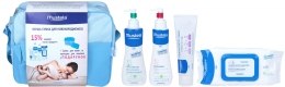 Духи, Парфюмерия, косметика Набор "Первая сумка для новорожденного" - Mustela (cr/50ml + gel/500ml + cr/300ml + wipes/70шт. + diaper + bag)