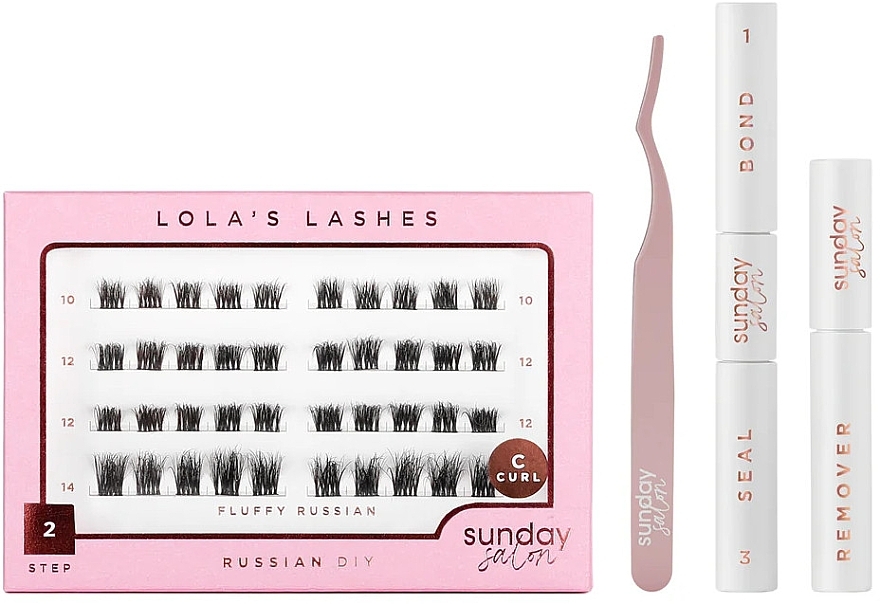 Набір - Lola's Lashes Fluffy Russian Diy Lash Extensions Starter Set (bond/seal/2x3.5ml + remover/4ml + eyelashes/40pcs + applicator/1pcs) — фото N1