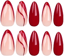 Накладні нігті червоний французький манікюр із завитками, 24 шт. - Deni Carte Tipsy Red French Swirl 9195 — фото N2