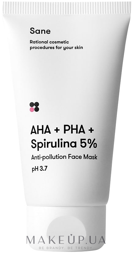 Маска для лица против токсинов с AHA + PHA + Спирулина 5% - Sane AHA + PHA + Spirulina 5% Anti-pollution Face Mask — фото 75ml