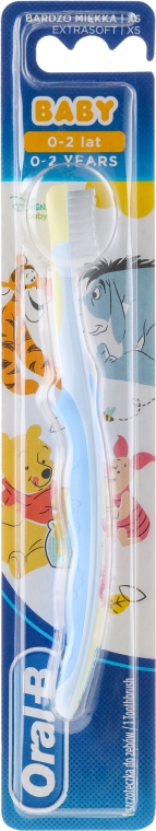 Дитяча зубна щітка, екстра-м'яка "П'ятачок", 0-2 р., блакитна - Oral-B Baby Toothbrush — фото N1