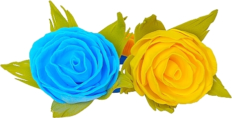 Набір резинок для волосся ручної роботи "Жовта і блакитна троянди" - Katya Snezhkova