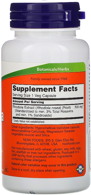 Капсулы "Родиола", 500 мг - Now Foods Rhodiola, 500mg — фото N2