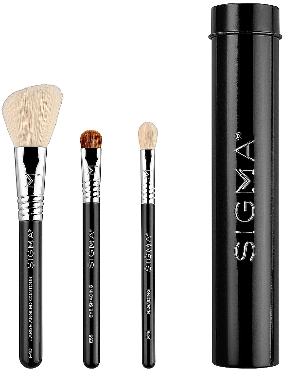 Набір пензлів для макіяжу в футлярі, чорний, 3 шт. - Sigma Beauty Essential Trio Brush Set — фото N2