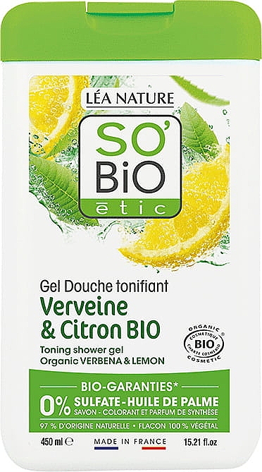 Гель для душу «Вербена та лимон» - So'Bio Etic Verbena & Lemon Toning Shower Gel — фото N1