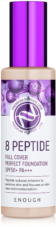 УЦЕНКА Тональный крем с пептидами - Enough 8 Peptide Full Cover Perfect Foundation SPF50+ /PA + + + * — фото N1