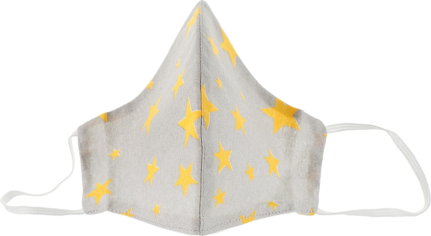 Маска тканинна захисна для обличчя, сіра з жовтими зірками, розмір М - Gioia — фото N1