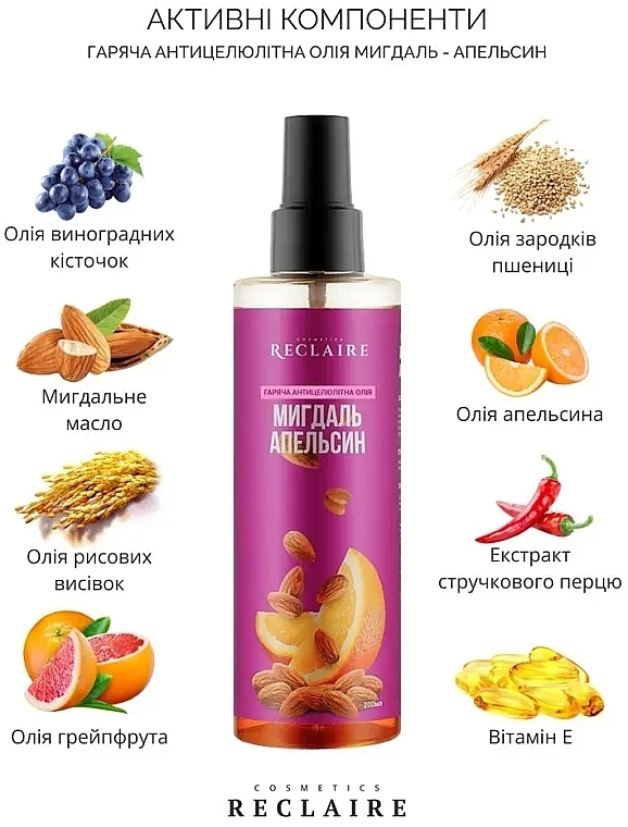 Набір "Мигдаль-апельсин" - Reclaire (b/oil/200ml + b/massager) — фото N2