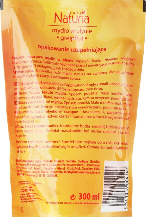 Рідке мило "Грейпфрут" - Joanna Naturia Body Grapefruit Liquid Soap (Refill) — фото N2