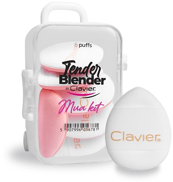 Мини-набор плоских спонжей для макияжа, белые, 6 шт. - Clavier Tender Blender Mua Kit — фото N1