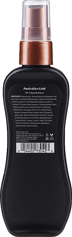 Спрей-гель для загара с бронзатором - Australian Gold Spray Gel Sunscreen with Instant Bronzer SPF 15 PA +++ — фото N2