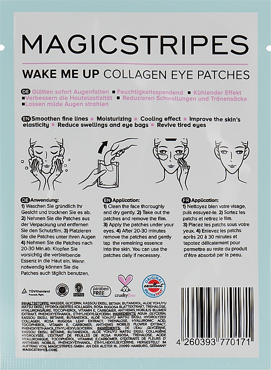 Коллагеновые охлаждающие патчи под глаза - Magicstripes Wake Me Up Collagen Eye Patches — фото N1
