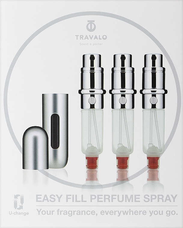 Набор атомайзеров для парфюмерии - Travalo Classic HD Silver Set (atomiser/3x5ml + case)