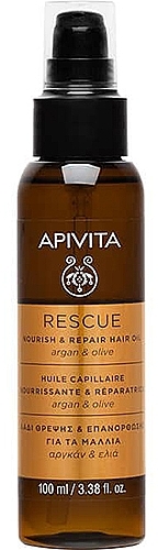 Олія з зарганою та оливками для відновлення та живлення волосся - Apivita Rescue Hair Oil With Argan Oil & Olive