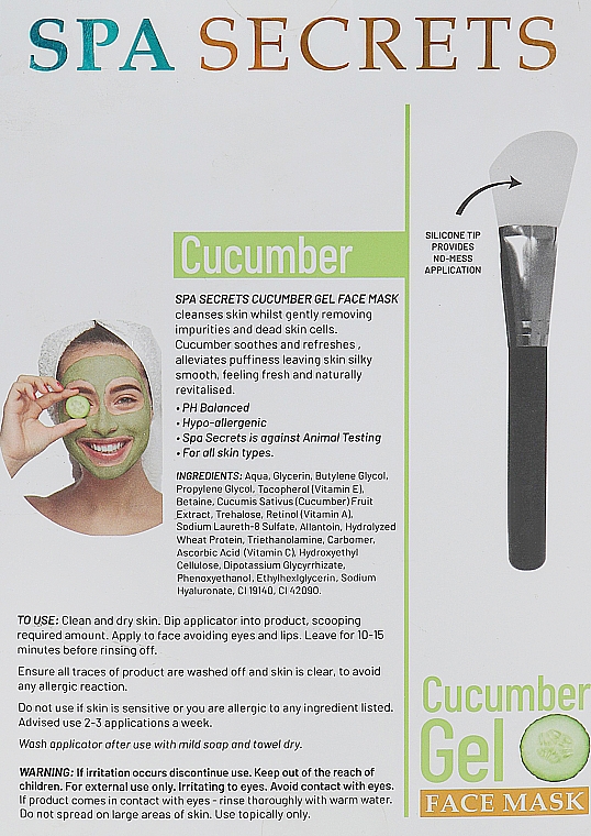 Набор - Spa Secrets Cucumber Gel Face Mask (mask/140ml + brush/mask/1pcs) — фото N3