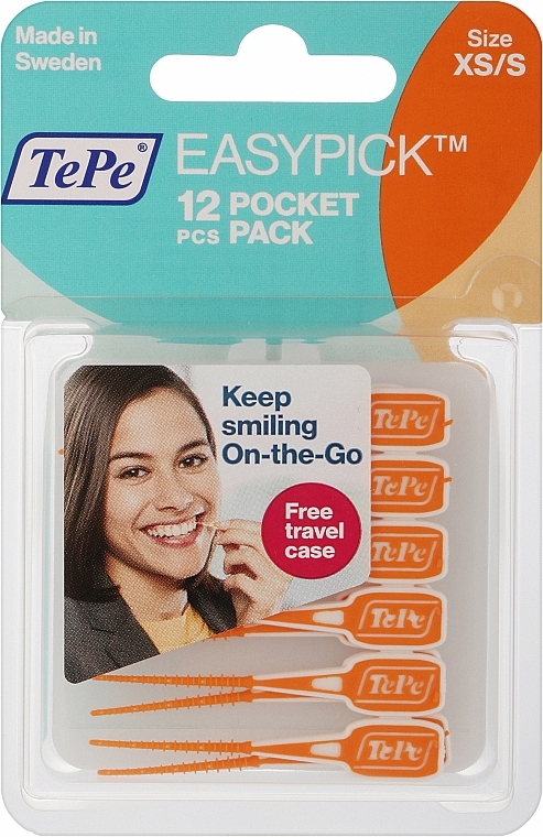 Силиконовые зубочистки + тревел-кейс, оранжевые, 36 шт. - TePe TePe EasyPick XS/S