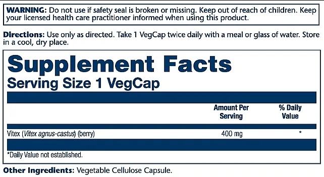 Пищевая добавка "Экстракт ягод витекса" 400mg - Solaray Vitex Berry Extract — фото N2