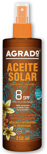 Олія-прискорювач засмаги для тіла SPF8 - Agrado Aceite Solar SPF8 — фото N1