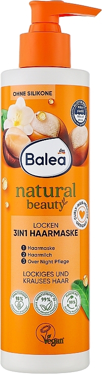 Маска для виткого волосся з маслом ши та олією макадамії - Balea Natural Beauty Locken 3в1 — фото N1