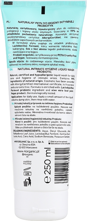 Засіб для інтимної гігієни - 4Organic Probiotic Sensitive Natural Intimate Wash — фото N2