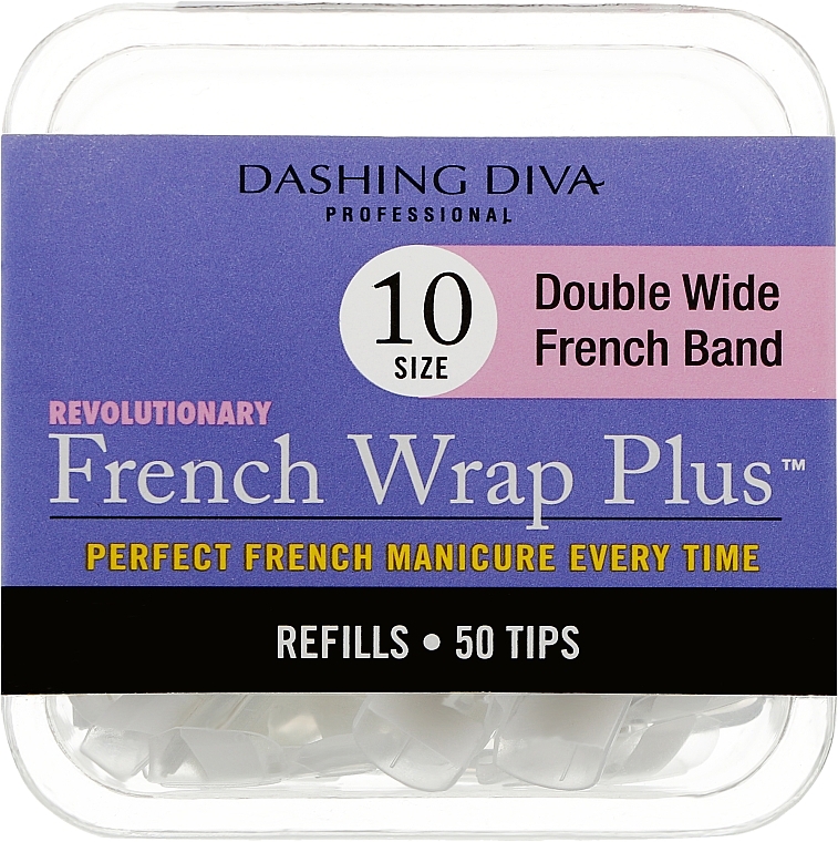 Тіпси широкі - Dashing Diva French Wrap Plus Double Wide White 50 Tips (Size - 10) — фото N1