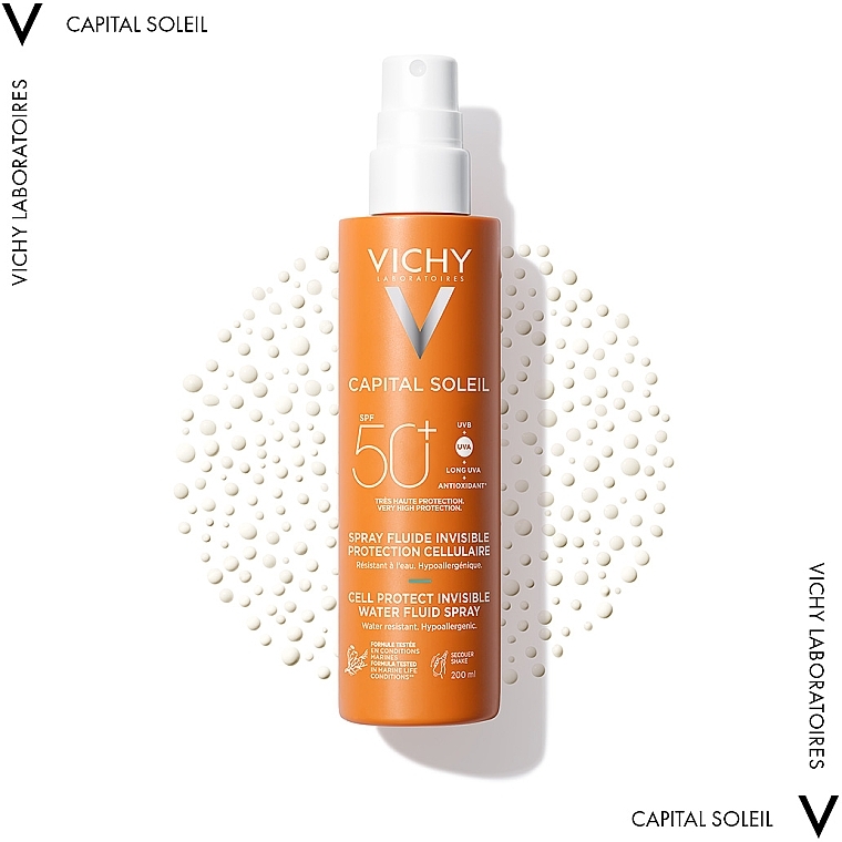 Сонцезахисний водостійкий спрей-флюїд для тіла, SPF50+ - Vichy Capital Soleil Solar Derm Science SPF50+ Invisible Fluid Spray — фото N2