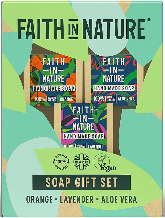 Набор - Faith In Nature Orange, Aloe Vera & Lavender Soap Gift Set (3x100g) — фото N1
