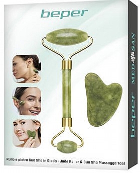 Набор массажеров для лица - Beper Jade Massage Roller & Gua Sha Massage Stone (roller/1pcs + stone/1pcs) — фото N2