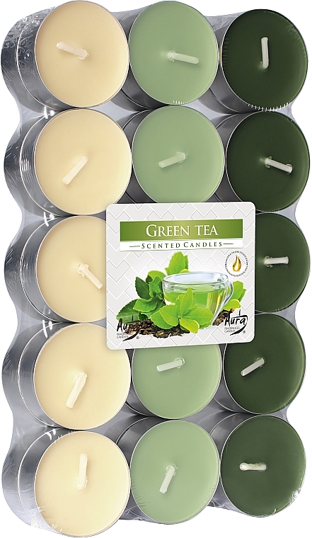 Чайні свічки "Зелений чай", 30 шт. - Bispol Green Tea Scented Candles — фото N1