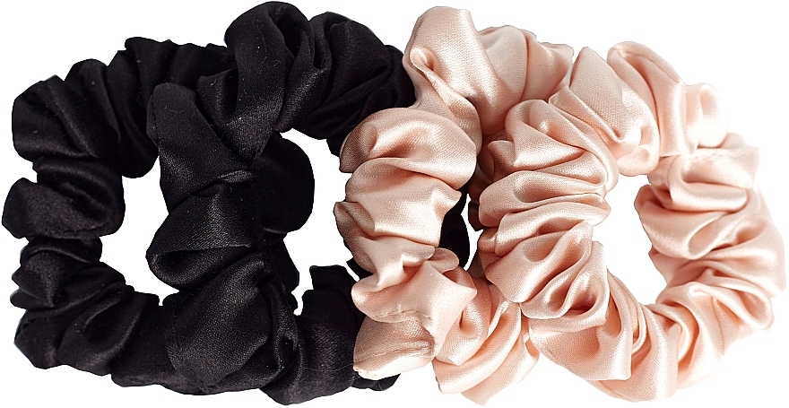 Набір резинок з натурального шовку, розмір S, чорна + рожева - de Lure Scrunchie Set — фото N1