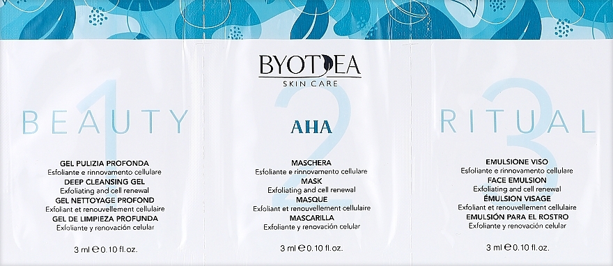Набор пробников - Byotea Face Care AHA Beauty Ritual Set (gel/3 ml + mask/3 ml + emuls/3 ml) — фото N1