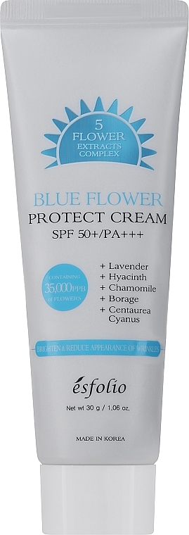 Сонцезахисний крем з екстрактами синіх трав - Esfolio Blue Flower Protect Cream SPF 50+/PA+++ 5 Flower Extracts Complex — фото N1