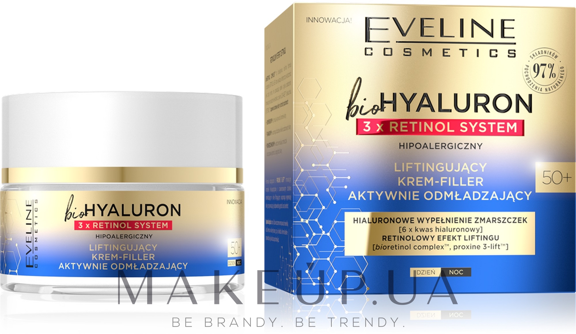 Крем-філер з ліфтинг-ефектом - Eveline Cosmetics BioHyaluron 3xRetinol System 50+ — фото 50ml