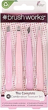 Набор пинцетов, 4 шт., розовые - Brushworks 4 Piece Combination Tweezer Set Pink — фото N1