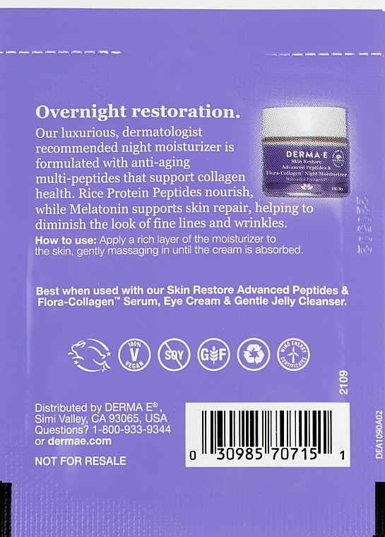 Ночной увлажняющий пептидный крем против глубоких морщин - Derma E Skin Restore Advanced Peptides & Flora- Collager Night Moisturizer (пробник) — фото N2